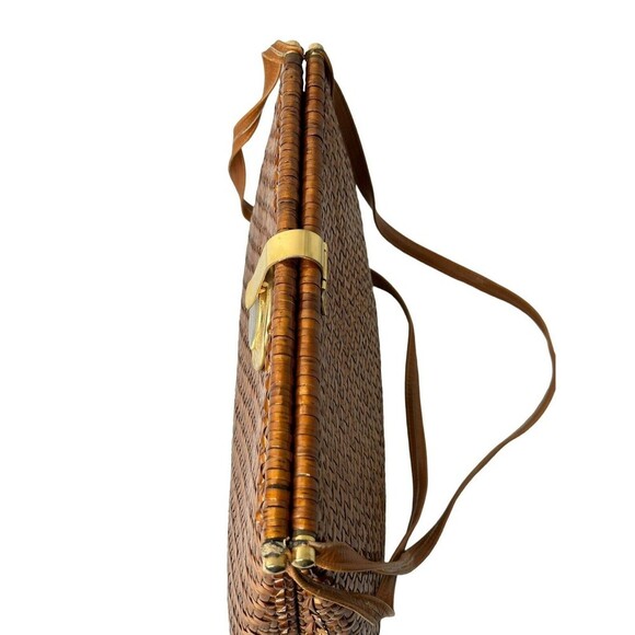Vintage Brown Wicker Clutch Purse Crossbody Italy Rattan Bamboo Gold Hardware - Picture 8 of 16
